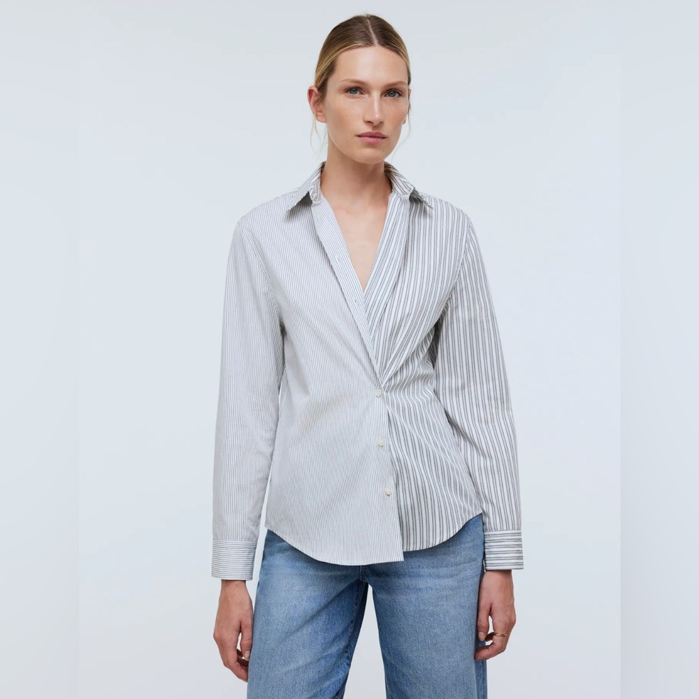 Madewell Gray Striped Button Down Shirt
